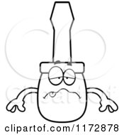 Cartoon Clipart Of A Sick Screwdriver Mascot Vector Outlined Coloring Page