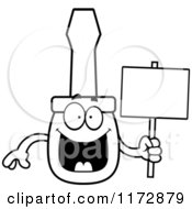 Poster, Art Print Of Black And White Happy Screwdriver Mascot Holding A Sign