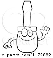 Cartoon Clipart Of A Waving Screwdriver Mascot Vector Outlined Coloring Page by Cory Thoman