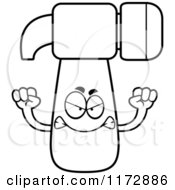 Cartoon Clipart Of A Mad Hammer Mascot Vector Outlined Coloring Page