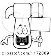 Poster, Art Print Of Black And White Happy Hammer Mascot Holding A Sign