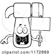 Cartoon Clipart Of A Happy Hammer Mascot Holding A Sign Vector Outlined Coloring Page