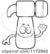 Cartoon Clipart Of A Waving Hammer Mascot Vector Outlined Coloring Page