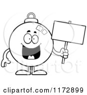 Poster, Art Print Of Black And White Happy Christmas Ornament Mascot Holding A Sign