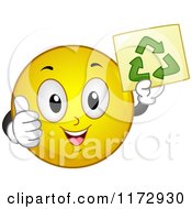 Cartoon Of A Happy Smiley Emoticon Holding A Recycle Sign Royalty Free Vector Clipart