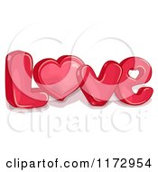 Cartoon Of A Red Heart In The Word LOVE Royalty Free Vector Clipart