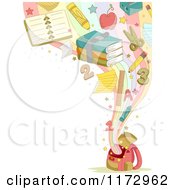 Poster, Art Print Of Background Of School Items Emerging From A Backpack With Copyspace
