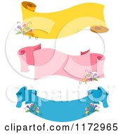 Poster, Art Print Of Yellow Pink And Blue Floral Ribbon Banners