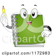 Poster, Art Print Of Green Notebook Mascot Holding A Pencil
