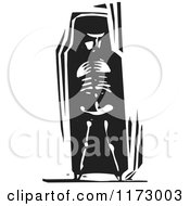 Poster, Art Print Of Woman In Hijab Looking At Bones Within Black And White Woodcut