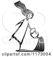 Poster, Art Print Of Girl Using A Watering Can Black And White Woodcut