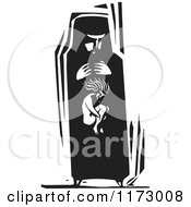 Poster, Art Print Of Woman With A Girl Within Her Belly Black And White Woodcut