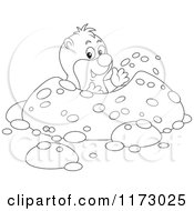 Cartoon Of An Outlined Mole Waving From A Hole Royalty Free Vector Clipart by Alex Bannykh