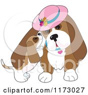 Poster, Art Print Of Basset Hound Puppy Whispering In His Moms Ear