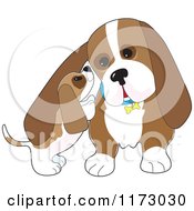 Poster, Art Print Of Basset Hound Puppy Whispering In His Dads Ear