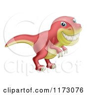 Poster, Art Print Of Red And Yellow T Rex Dinosaur Grinning