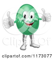 Cartoon Of A Green Zig Zag Easter Egg Mascot Holding Two Thumbs Up Royalty Free Vector Clipart