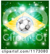 Poster, Art Print Of Soccer Ball Over A Brazilian Flag With Fireworks