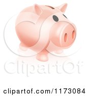 Cartoon Of A Pale Pink Piggy Bank And Reflection On White Royalty Free Vector Clipart