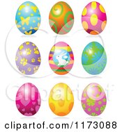 Cartoon Of Nine Colorful Patterned Easter Eggs Royalty Free Vector Clipart