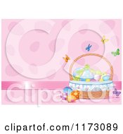 Poster, Art Print Of Butterflies Fluttering Around A Basket Of Easter Eggs On Pink