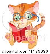 Poster, Art Print Of Cute Ginger Cat Wearing Glasses And Reading A Book