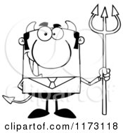 Cartoon Of A Black And White Devil Businessman With A Pitchfork Royalty Free Vector Clipart by Hit Toon