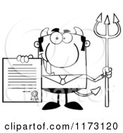 Black And White Devil Businessman Holding A Contract And Pitchfork
