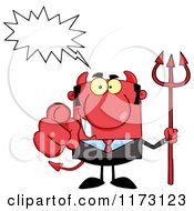 Talking Devil Businessman Pointing Outwards And Holding A Pitchfork