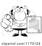 Poster, Art Print Of Black And White Devil Businessman Pointing Outwards And Holding A Contract
