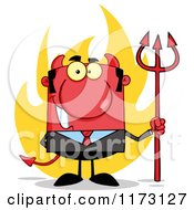 Poster, Art Print Of Devil Businessman With A Pitchfork And Flames