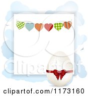 Clipart Of An Easter Egg With A Bow Over Clouds With Bunting Flags And Copyspace Royalty Free Vector Illustration by elaineitalia