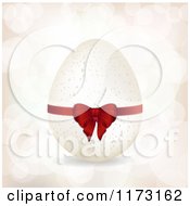Clipart Of A 3d Speckled Easter Egg With A Bow Over Flares Royalty Free Vector Illustration