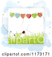 Poster, Art Print Of Heart Buntings Over Spring Grass And Butterflies On Clouds