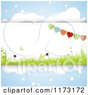 Poster, Art Print Of Heart Buntings And Spring Grass And Butterflies On Clouds