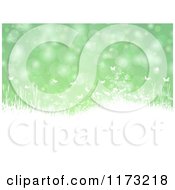 Poster, Art Print Of Silhouetted White Plants And Butterflies Over Green Flares