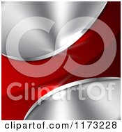 Clipart Of A Background Of A Red Curve On Shiny Silver Metal Royalty Free Vector Illustration by vectorace