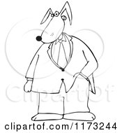 Cartoon Of An Outlined Dog Business Man In A Suit Royalty Free Vector Clipart