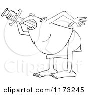 Cartoon Of An Outlined Circus Side Show Sword Swallower Man Royalty Free Vector Clipart