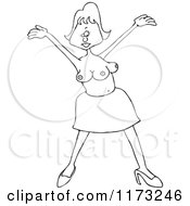 Cartoon Of An Outlined Circus Freak Woman With An Extra Boob Royalty Free Vector Clipart