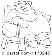 Cartoon Of An Outlined Circus Freak Fat Lady Sitting In A Chair Royalty Free Vector Clipart