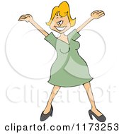 Cartoon Of A Happy Blond Woman Holding Her Arms Up Royalty Free Vector Clipart