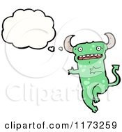 Cartoon Of Green Devil With Conversation Bubble Royalty Free Vector Illustration