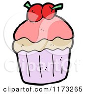 Cartoon Of Cupcake With Cherries On Top Royalty Free Vector Illustration by lineartestpilot