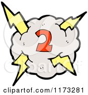 Cartoon Of Cloud With Lightning Bolts And Number Two Royalty Free Vector Illustration