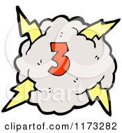 Cartoon Of Cloud With Lightning Bolts And Number Three Royalty Free Vector Illustration by lineartestpilot