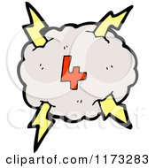 Poster, Art Print Of Cloud With Lightning Bolts And Number Four
