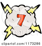 Cartoon Of Cloud With Lightning Bolts And Number Seven Royalty Free Vector Illustration