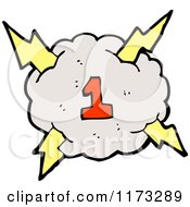 Poster, Art Print Of Cloud With Lightning Bolts And Number One