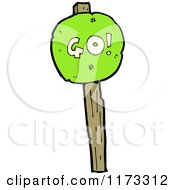 Cartoon Of A Green Go Sign On A Wood Post Royalty Free Vector Clipart